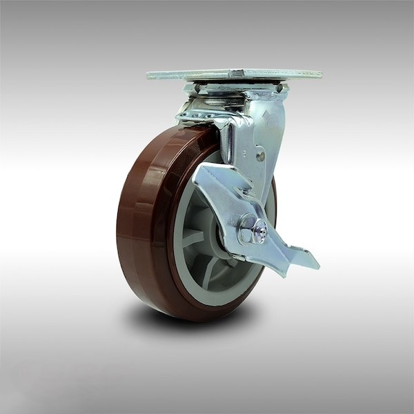 6 Inch Stainless Steel Polyurethane Swivel Caster with Ball Bearing and Brake